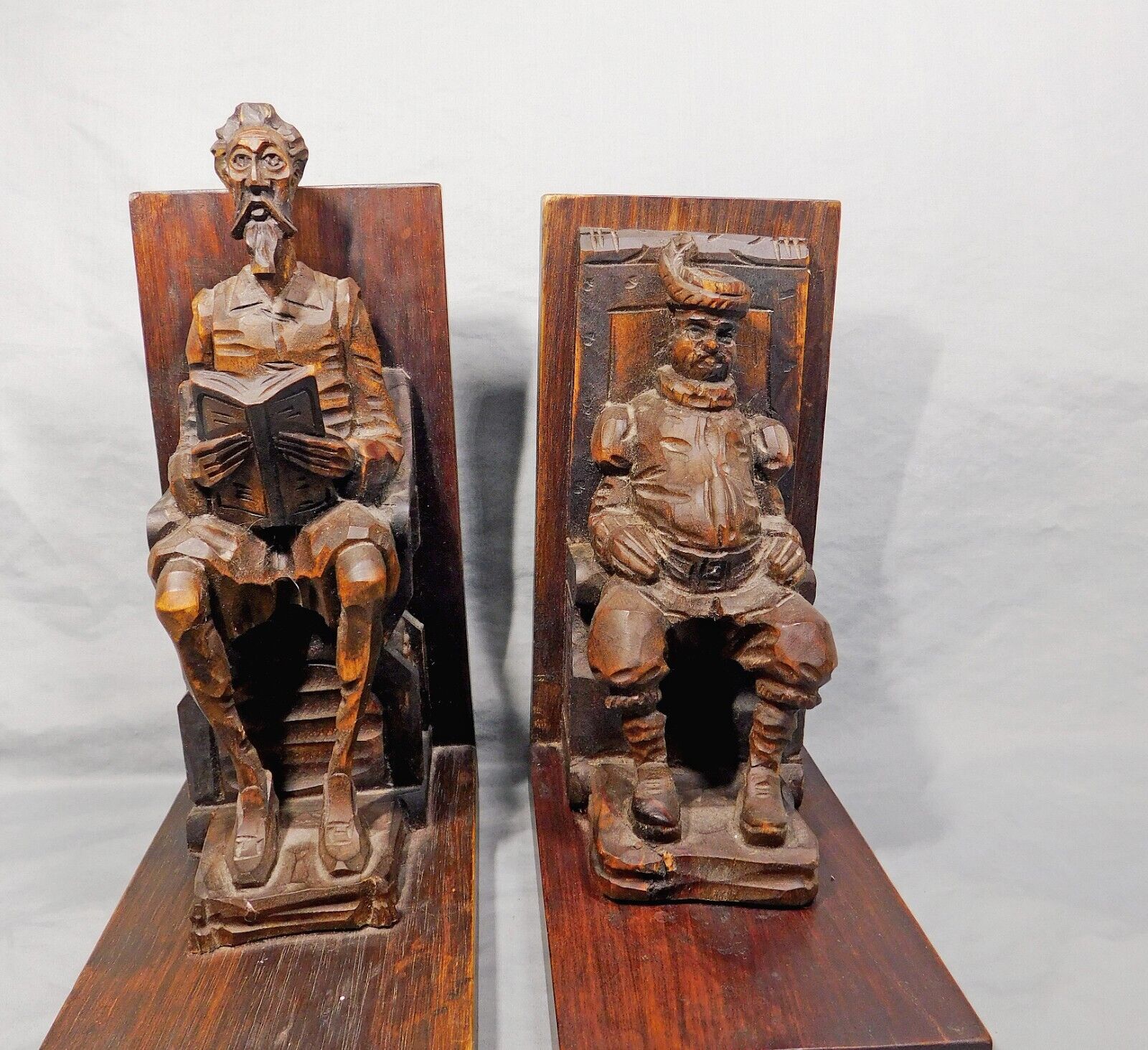Vintage Exceptional Hand Carved Don Quixote & Sancho Book Ends Knight Errant
