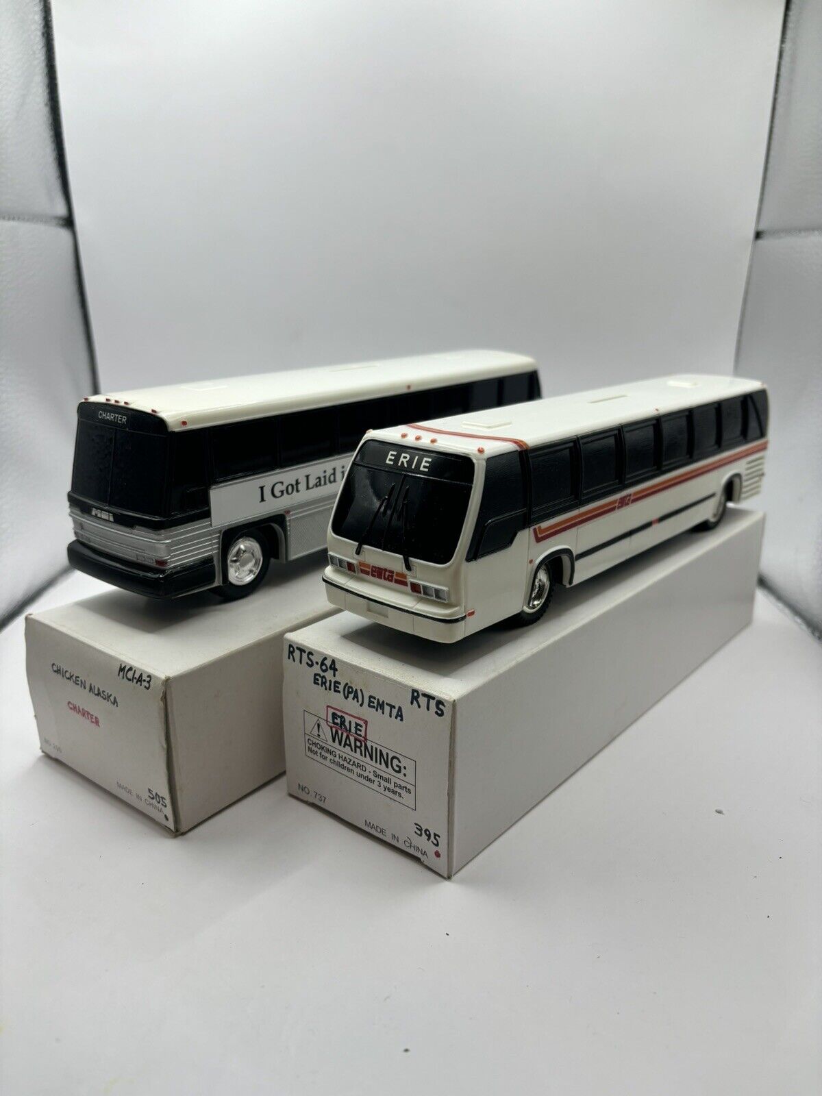 Vintage Bank Bus Plastic 9.5X2X2.75'' Lot ( Erie Pa, Chicken Alaska )