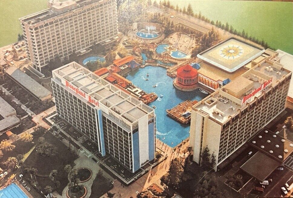 Disneyland Hotel Postcard Aerial View Showing Hotel & Pool Anaheim California CA