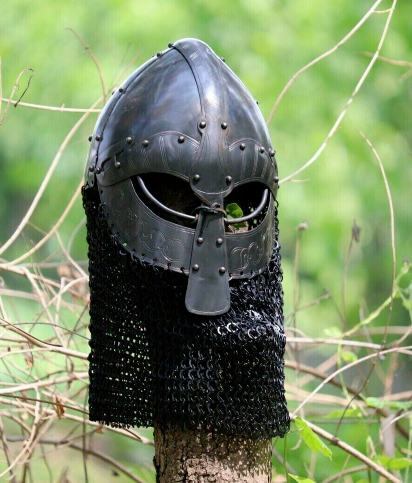 Medieval Viking Spectacles Knights Crusader Wearable Chain mail Helmet