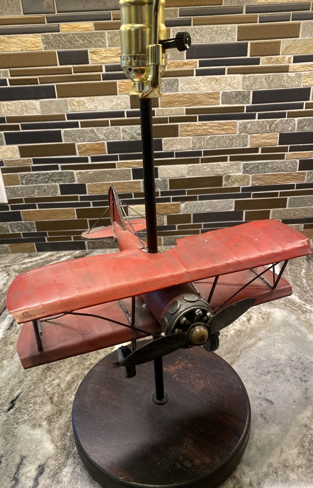 Vintage Airplane Lamp Red Metal Plane And Lamp Hand Made Plane Rare  Working
