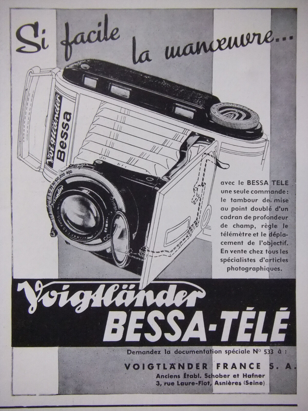 1939 VOIGTLANDER BESSA TV PRESS ADVERTISEMENT - ADVERTISING