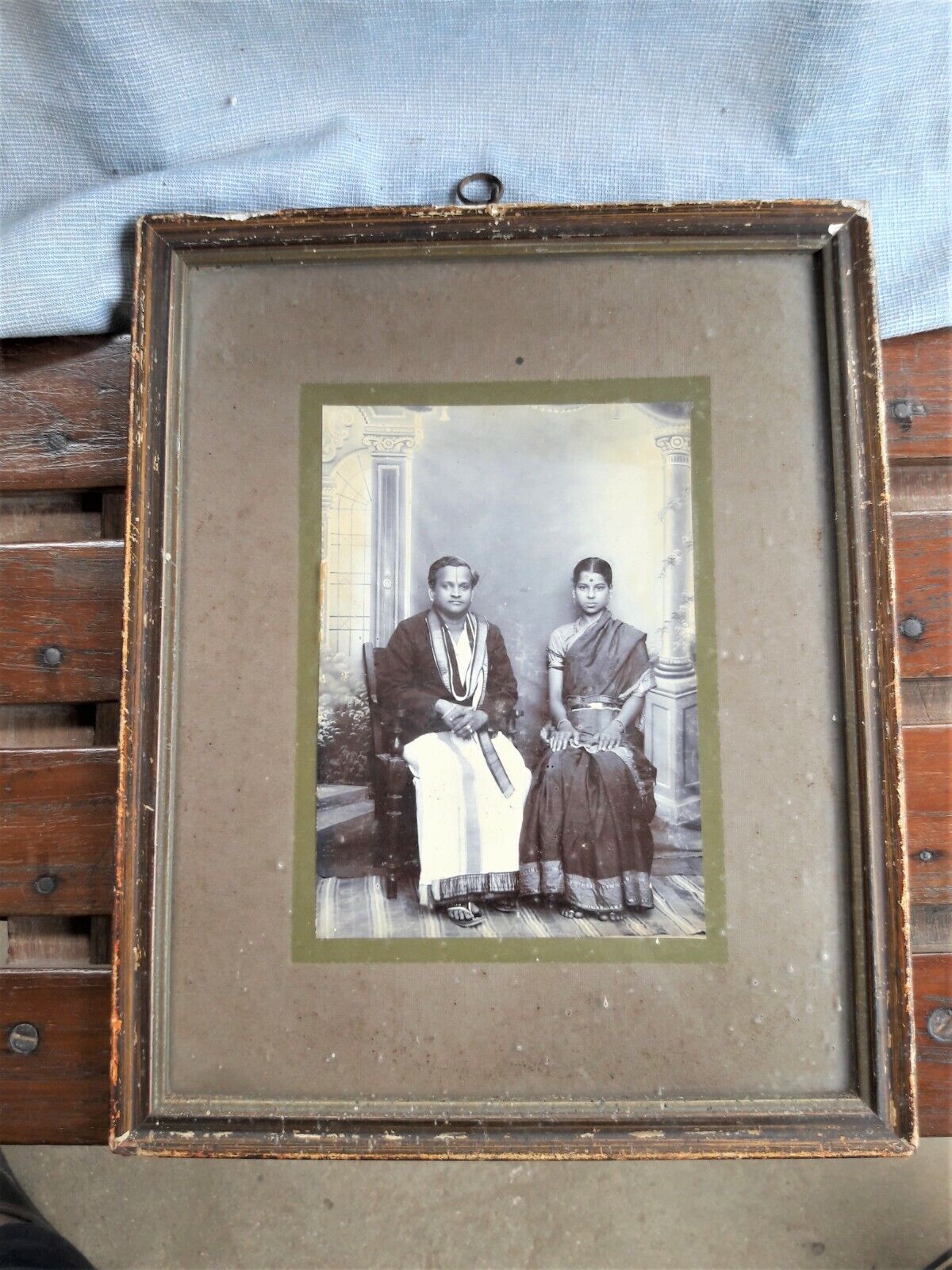 Antique VTG Old B&W Photograph Picture South Indian Couple Traditional Dress A69
