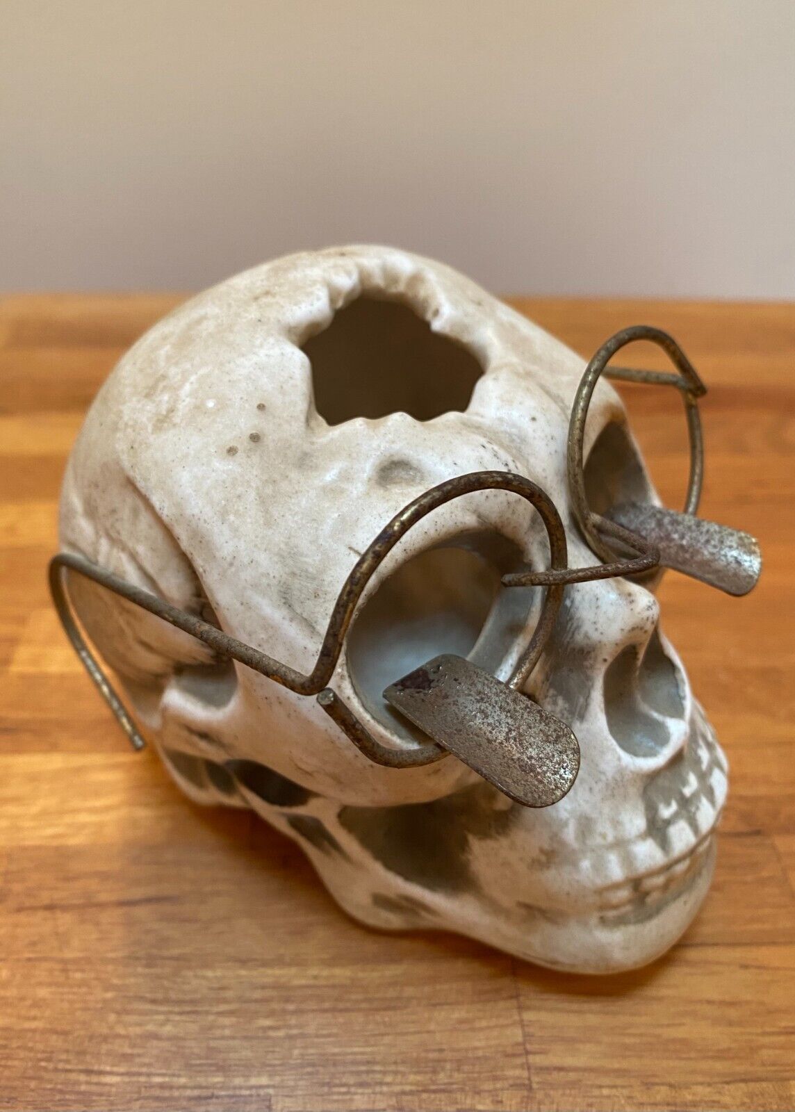 Vintage Ceramic Skull Ashtray With Glasses For Cigarette/Joint/Blunt Rest