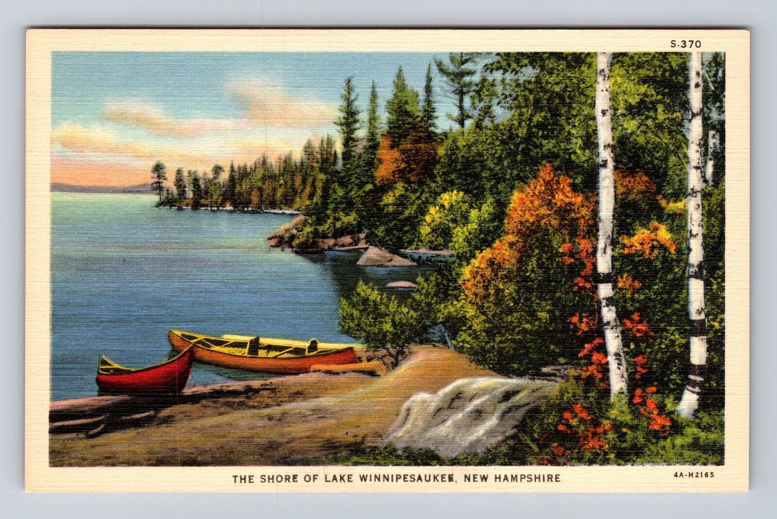 Lake Winnipesaukee NH-New Hampshire, Canoes On The Shore, Vintage Postcard