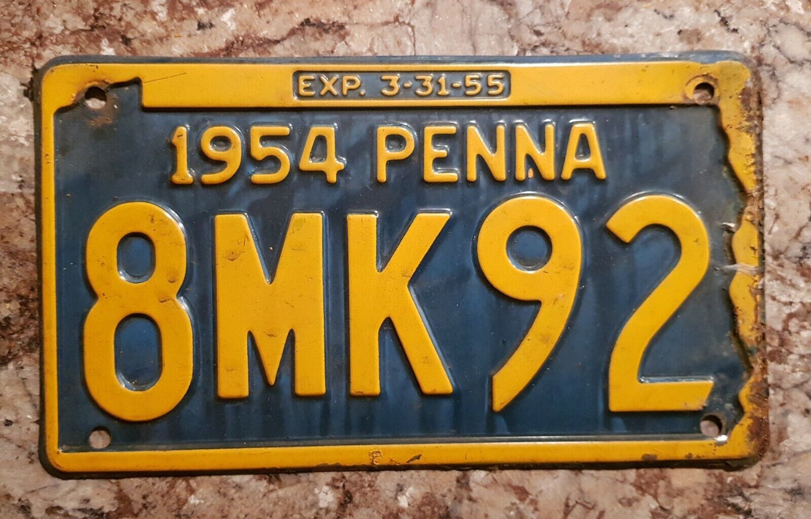 1954 Pennsylvania Penna License Plate 8MK92 Vintage Plate Keystone State