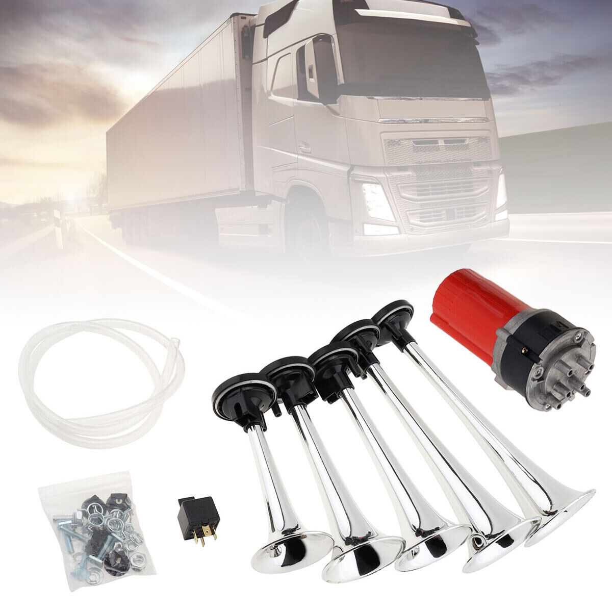 12V Air Compressor Horns Kit For Cars Trucks Busses Boats Any 12 Volt Vehicles