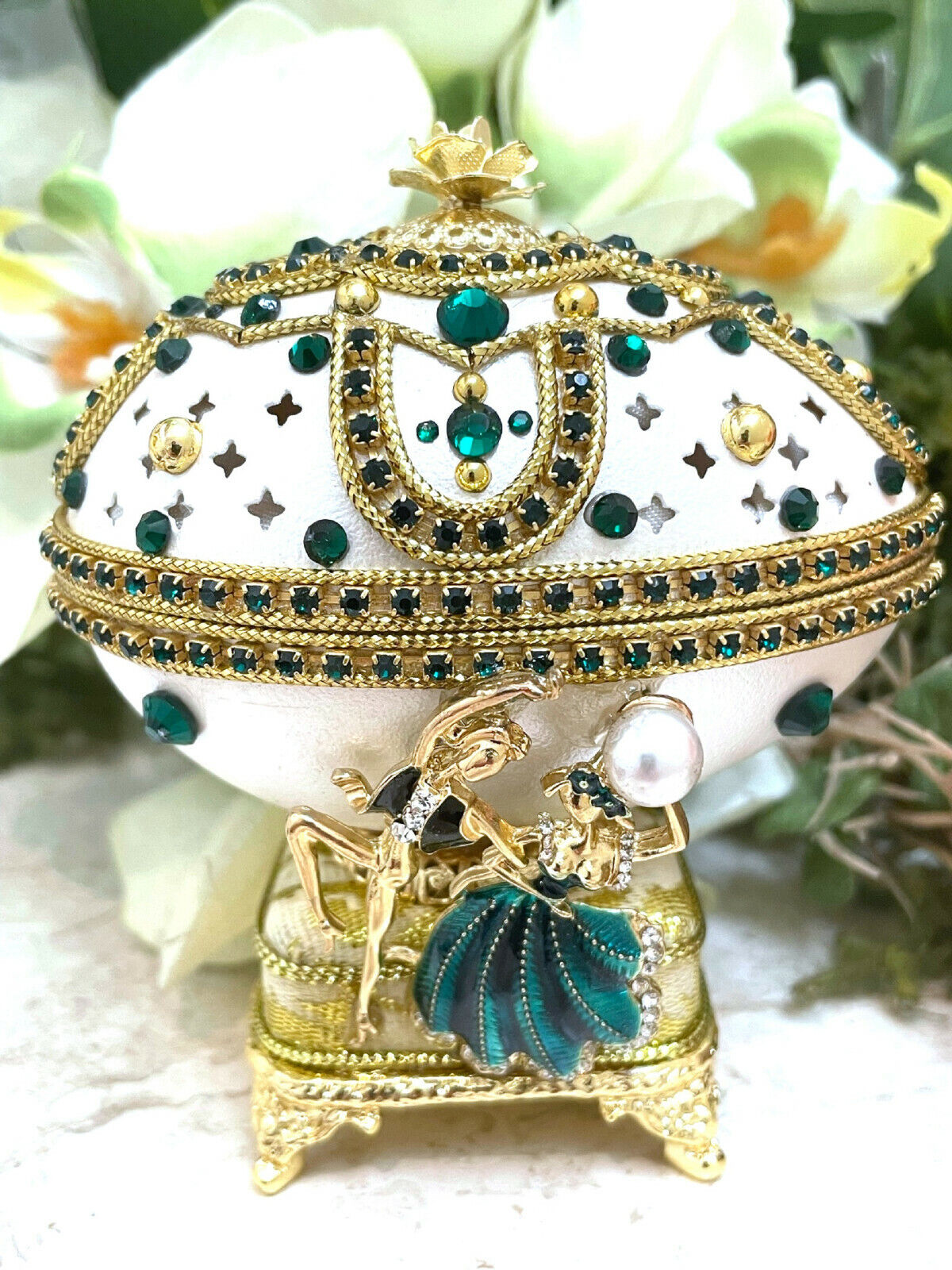 Faberge Egg Ornament Music Wedding Bridal shower gift Jewelry 24k GOLD Fabergé