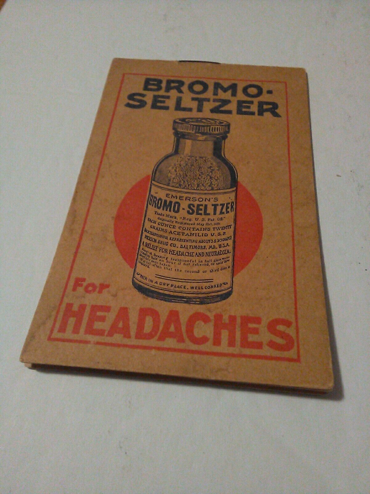 1920s Emerson\'s Bromo-Seltzer Headaches Notepad New Bedford MA Mailles