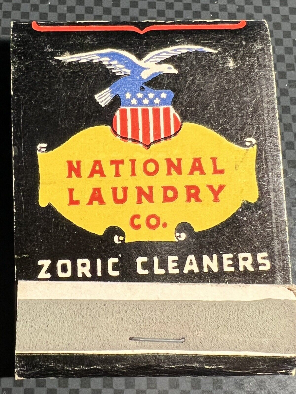 VINTAGE MATCHBOOK - NATIONAL LAUNDRY CO. - ZORIC CLEANERS -  FRONT STRIKE