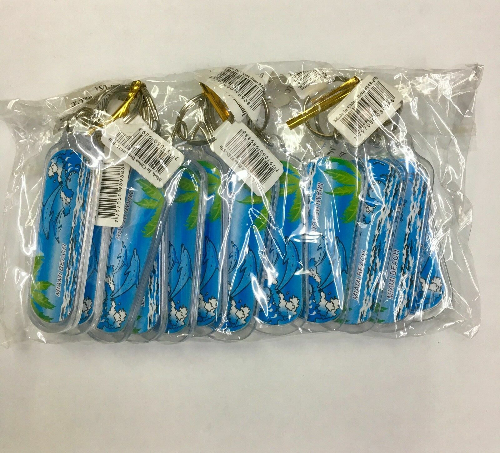 12 Pieces  Miami Beach Souvenir Keychain Plastic Double Sided New, Great Gift
