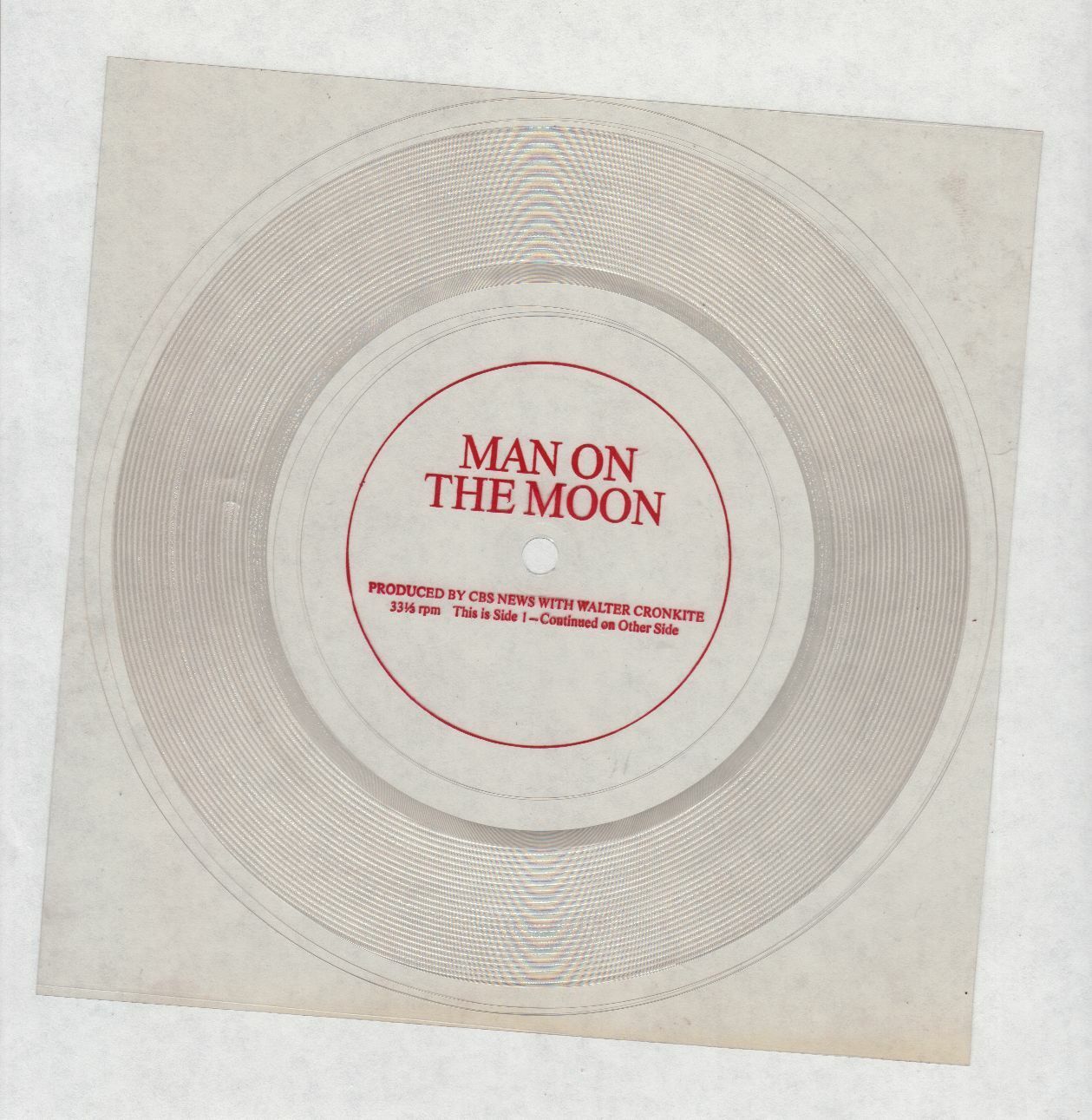 1969 Cronkite recording Man on the Moon untrimmed 0.15 mm transparent pressing