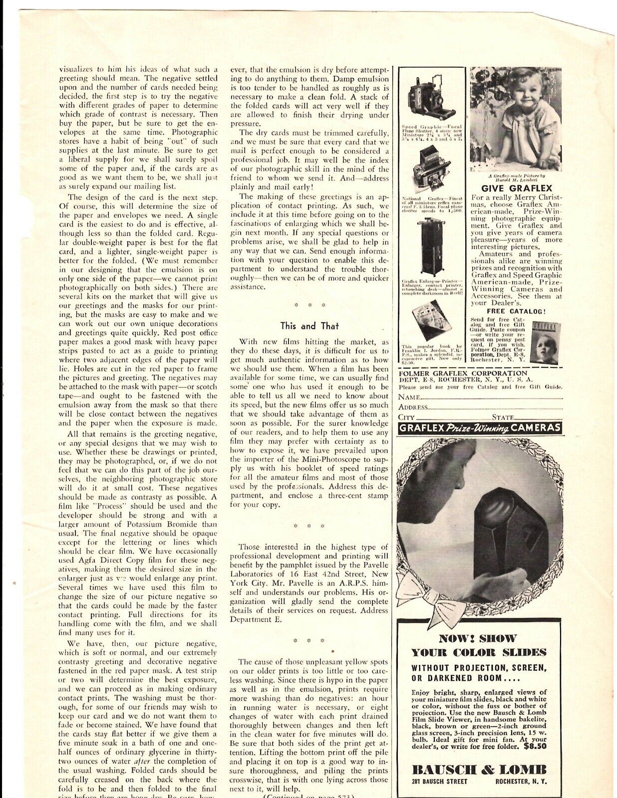 1938 Print Ad Folmer Graflex Corp Speed Graphie National Grapflex Enlarger Print