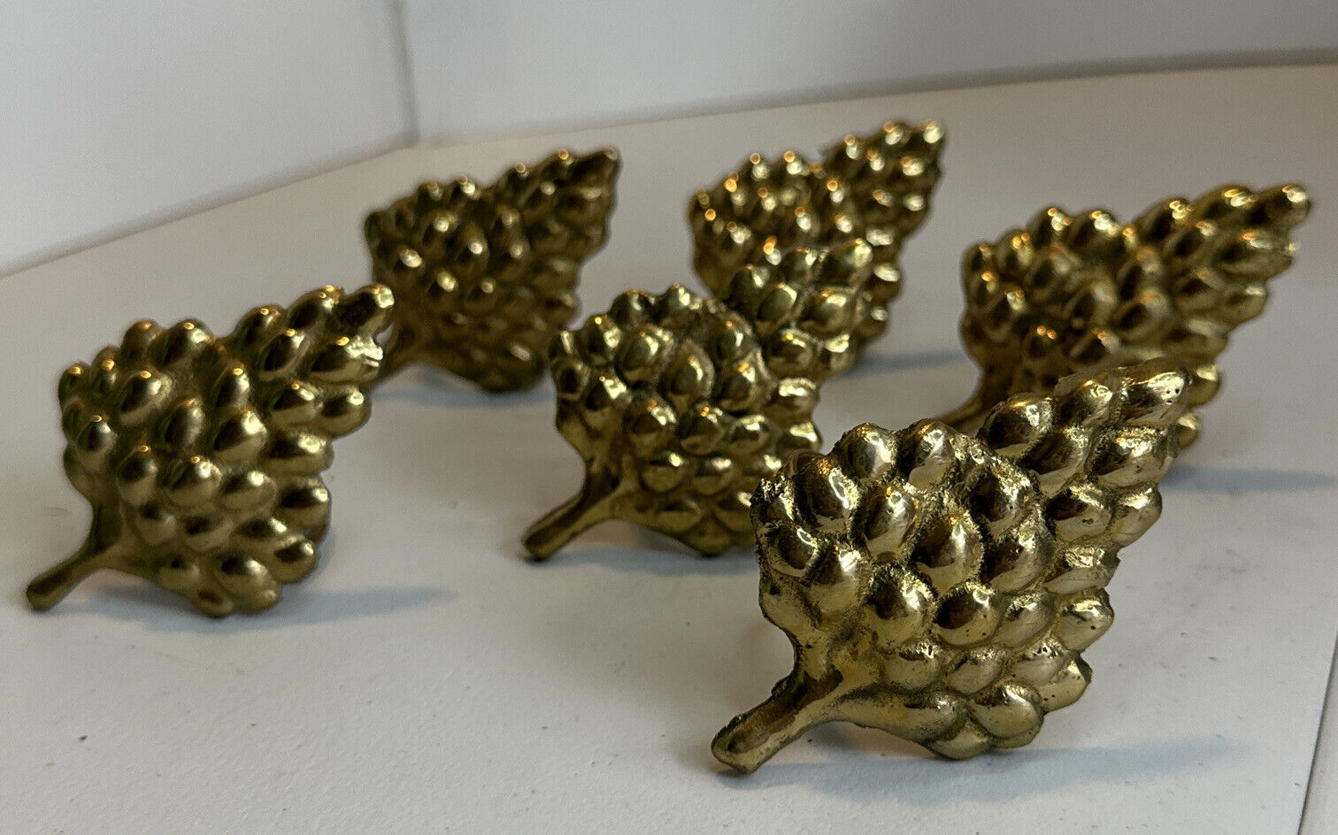 Beautiful & Unusual Set of 6 Solid Brass Grapes Shaped Napkin Rings