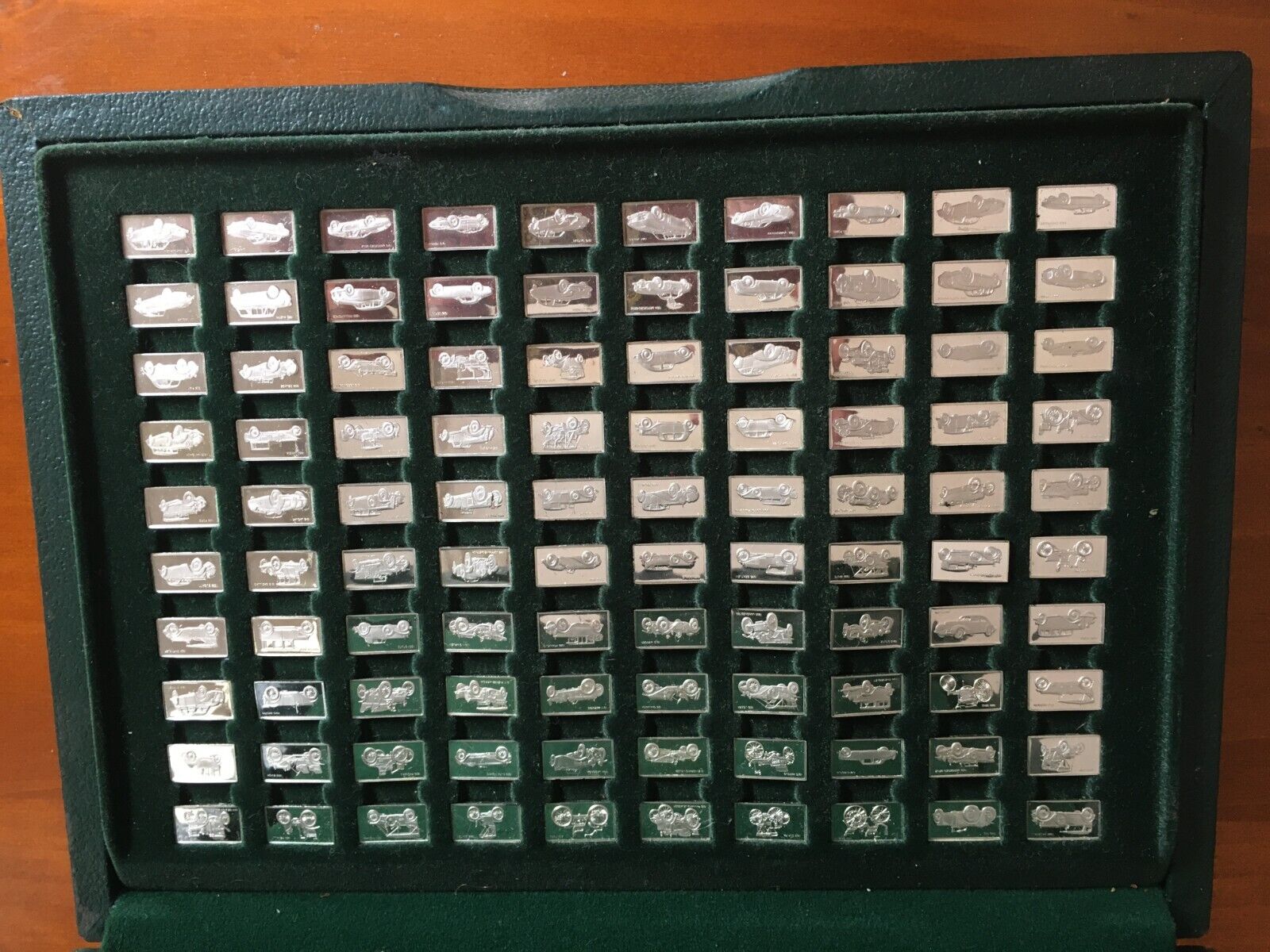 The 100 greatest cars silver ingot miniature collection original display cases