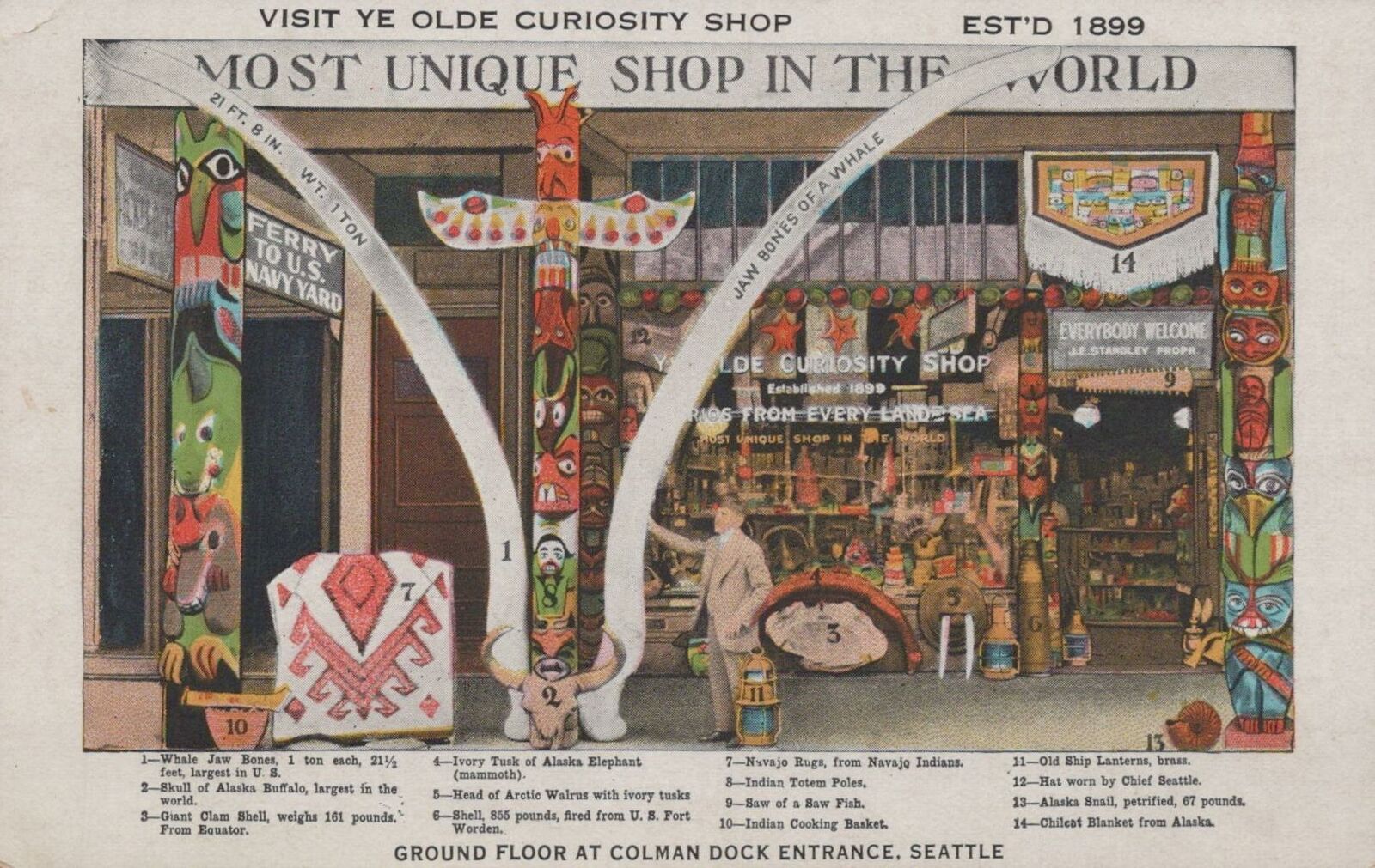 Postcard Ye Olde Curiosity Shop Seattle Washington 