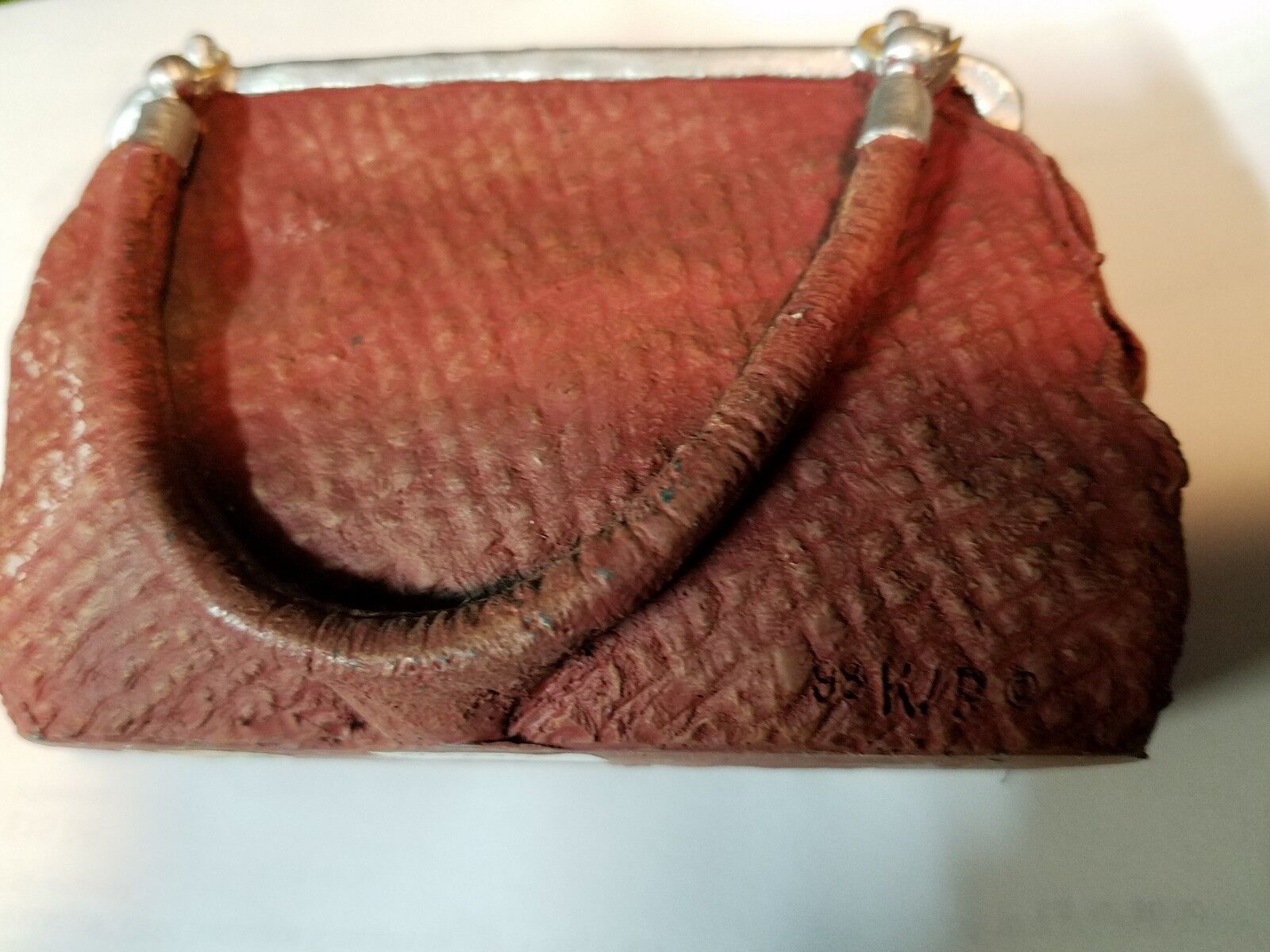 Vintage Miniature Resin Red Purse with Black insides Nosalgia Collectible