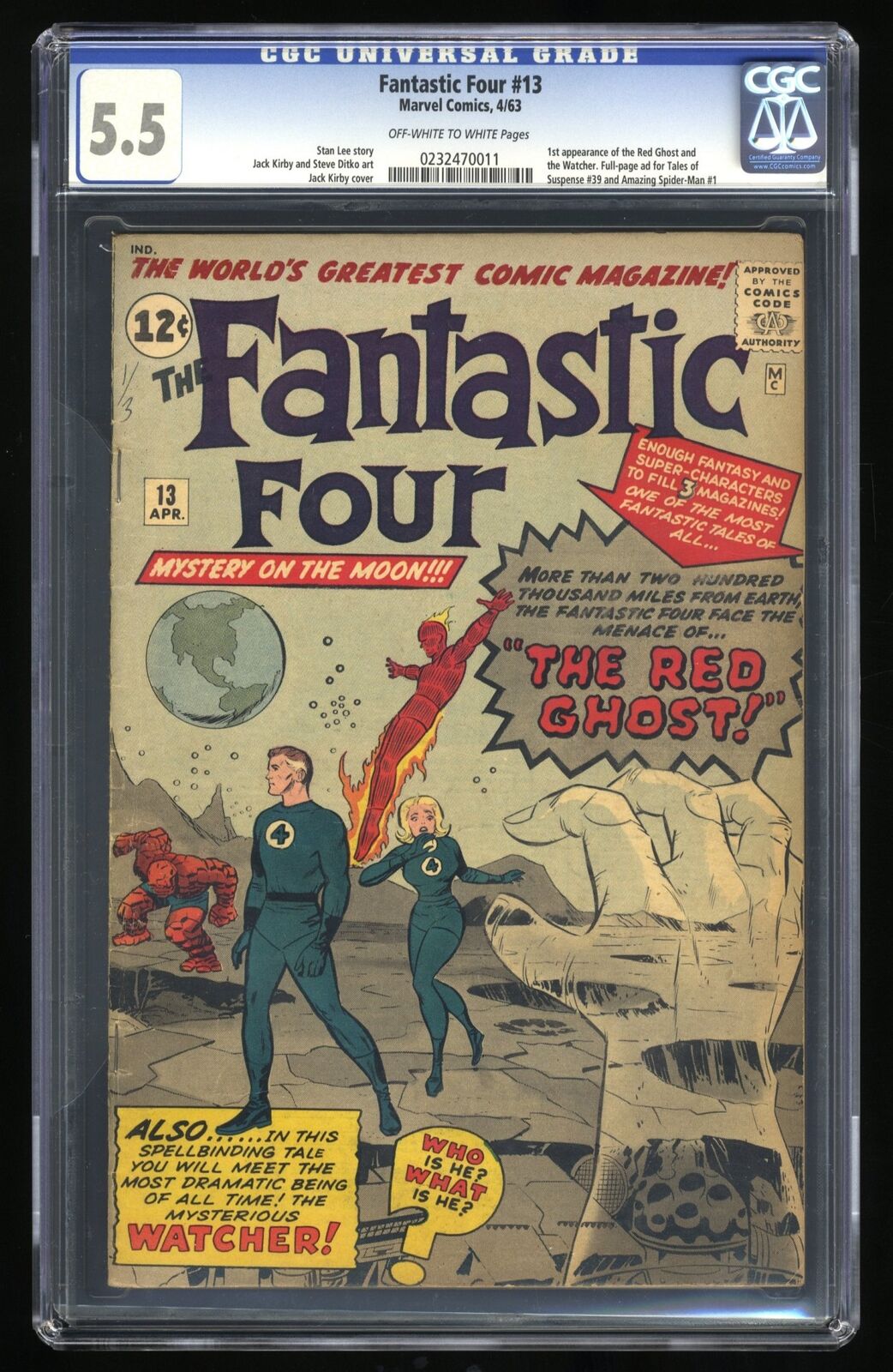 Fantastic Four #13 CGC FN- 5.5 1st Appearance Watcher and Red Ghost Marvel 1963