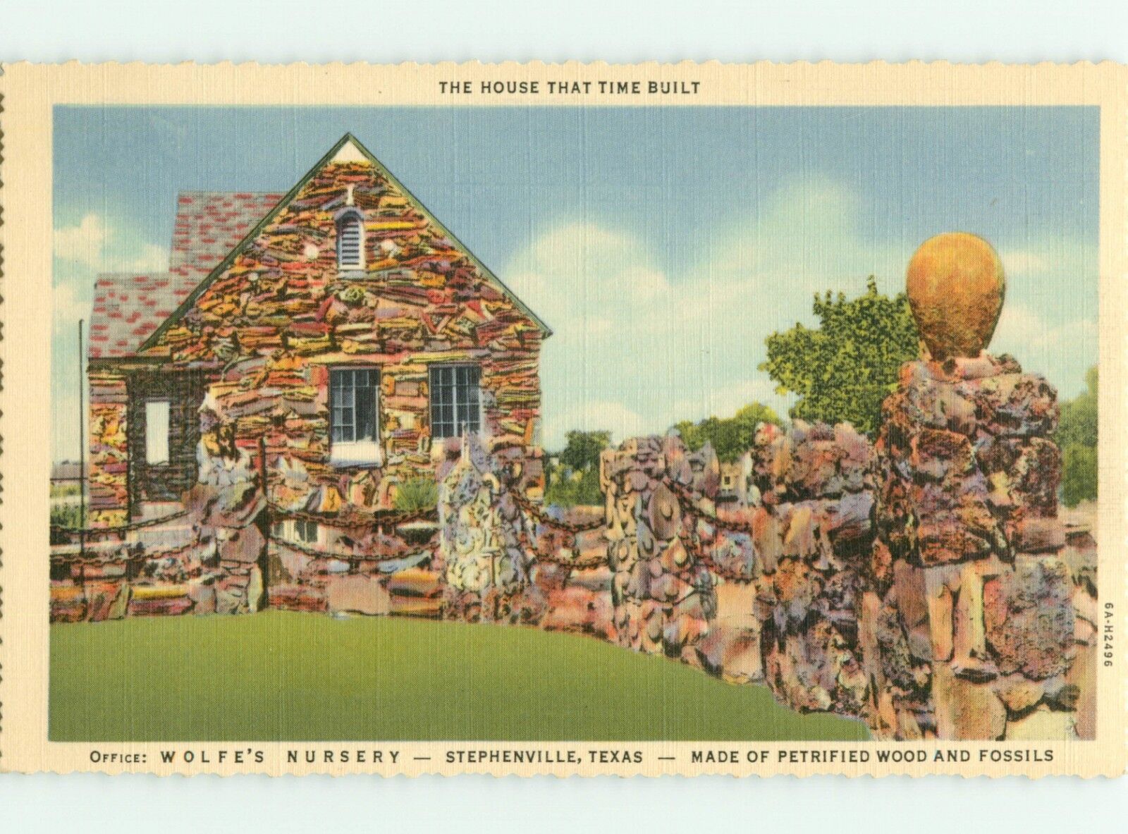 Wolfe's Nursery The House That Time Built Stephenville Texas Post Card