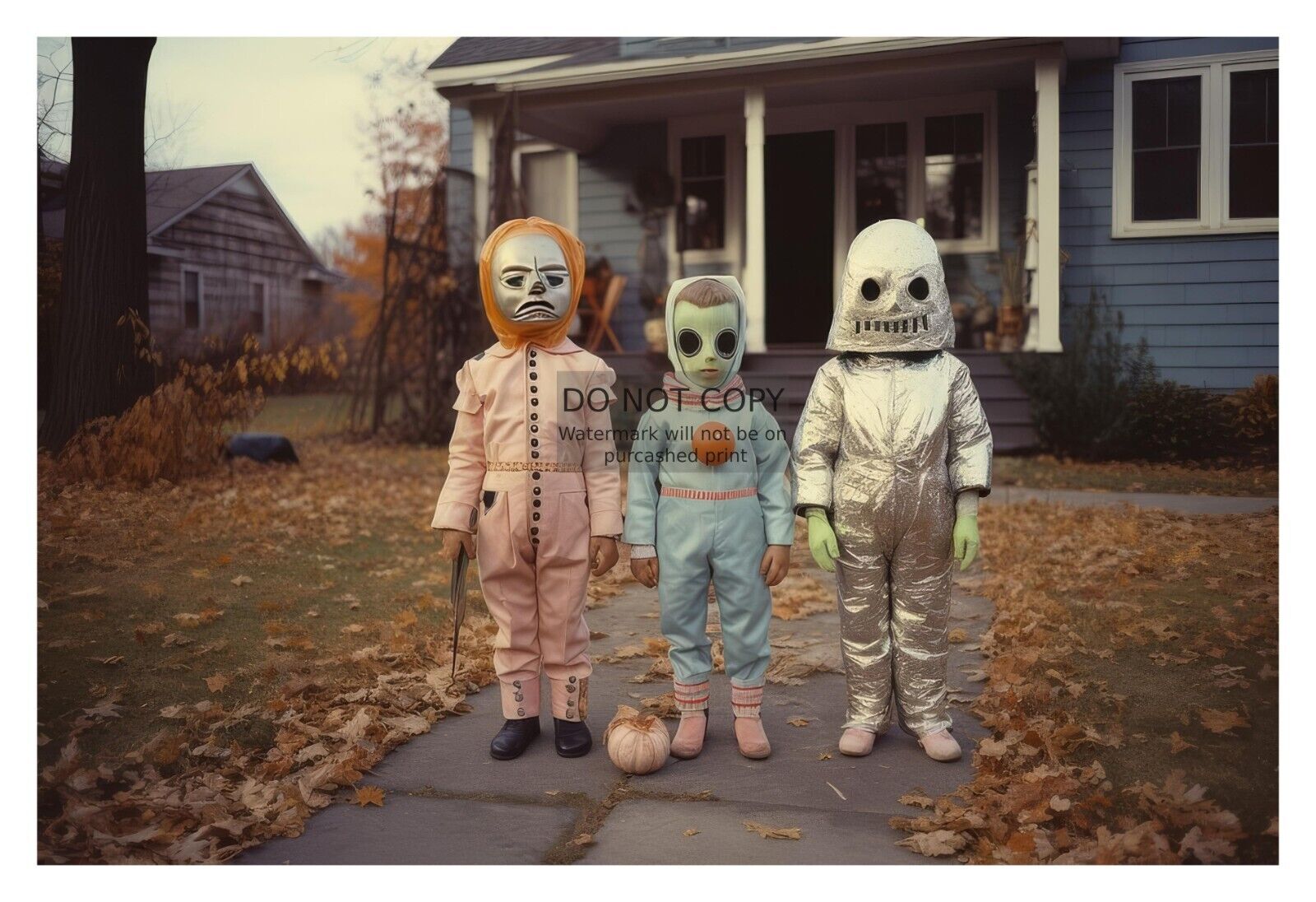 VINTAGE CREEPY CHILDREN IN HALLOWEEN COSTUMES 1950s 4X6 FANTASY PHOTO
