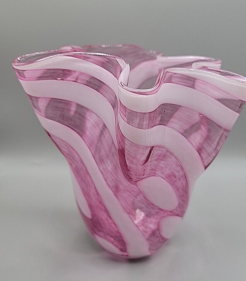 Costa Boda Swedish Handkerchief Vase Authentic Blown Glass Pink Swirl 