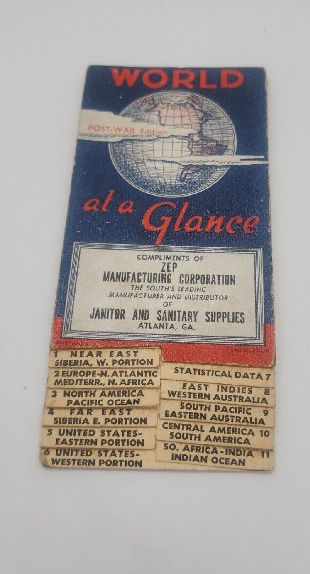 Vintage 1940\'s post-war ed World at a Glance Atlas ZEP cleaning advertisement