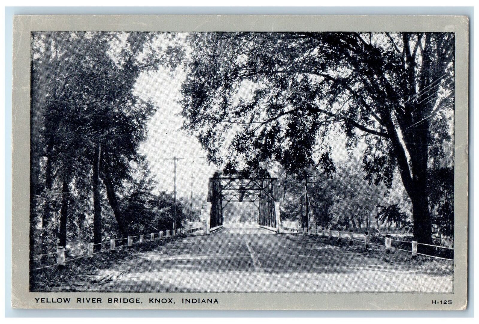 c1920's Yellow River Truss Bridge Concrete Road Trees Knox Indiana IN Postcard