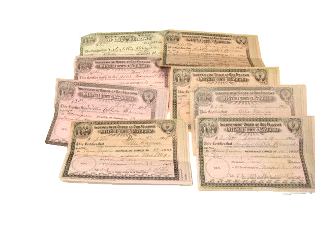 8==Independent Order of Odd Fellows New Mexico Certificates---All early 1900\'s