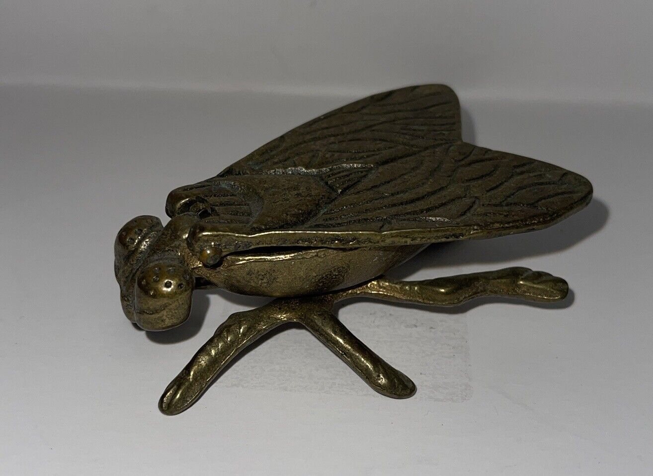 Vintage Brass Fly Insect Ashtray Trinket Stash Box Hinged Wing Nice