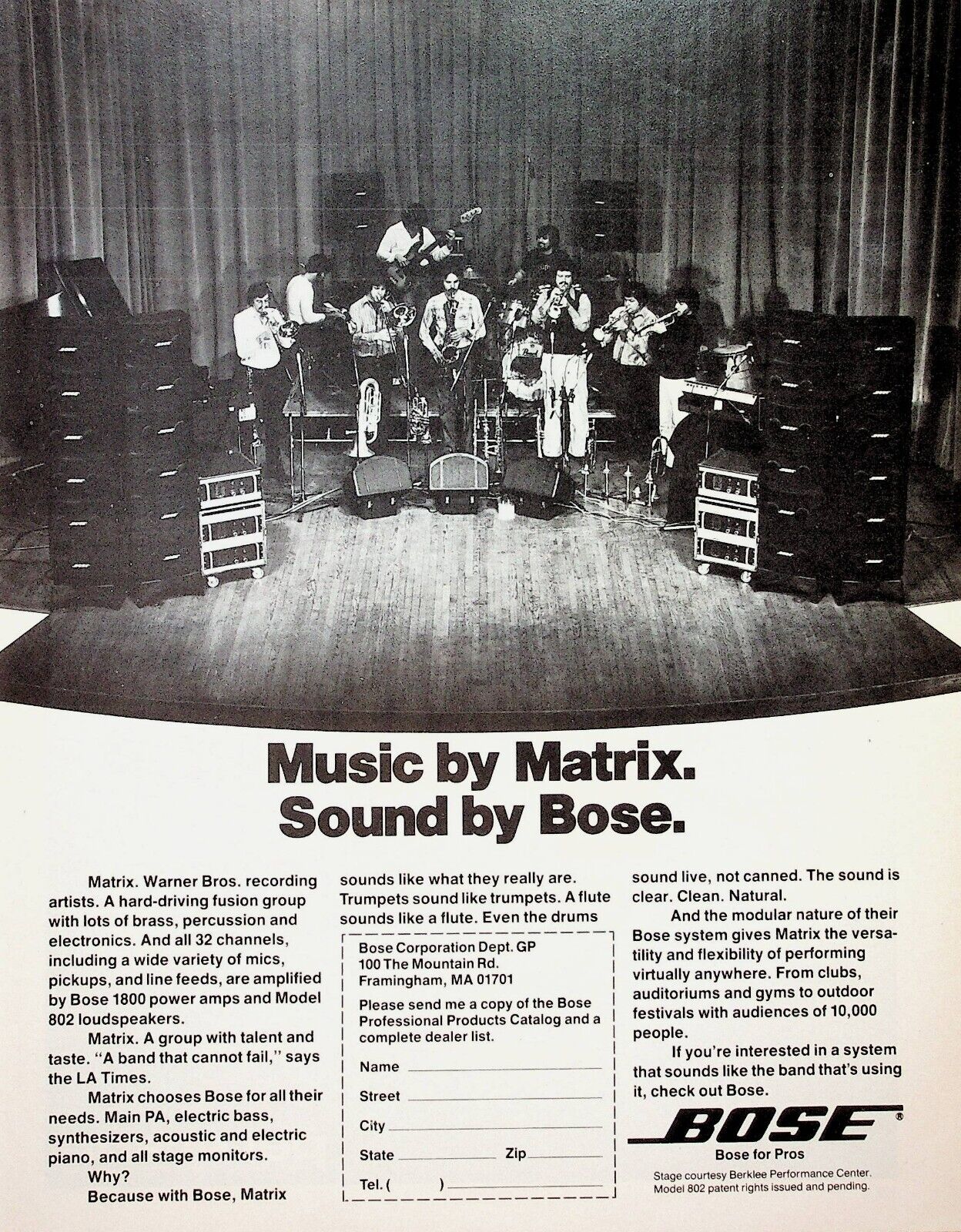 1979 Matrix Fusion Music Group Sound by Bose - Vintage Ad