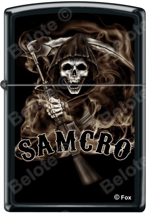 Zippo SOA Sons of Anarchy SAMCRO Reaper Black Matte Windproof Lighter RARE