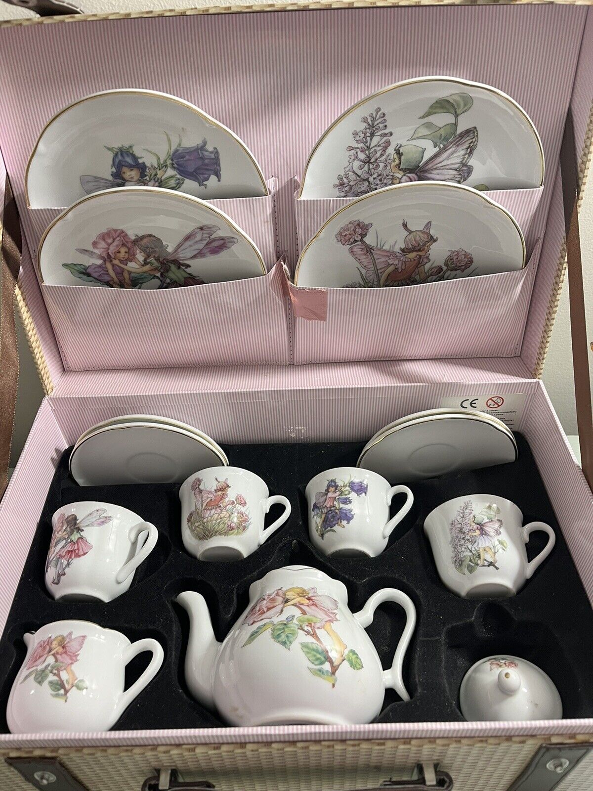 Child\'s Tea Set Porcelain by Reutter Flower Fairies Vintage Original Suitcase