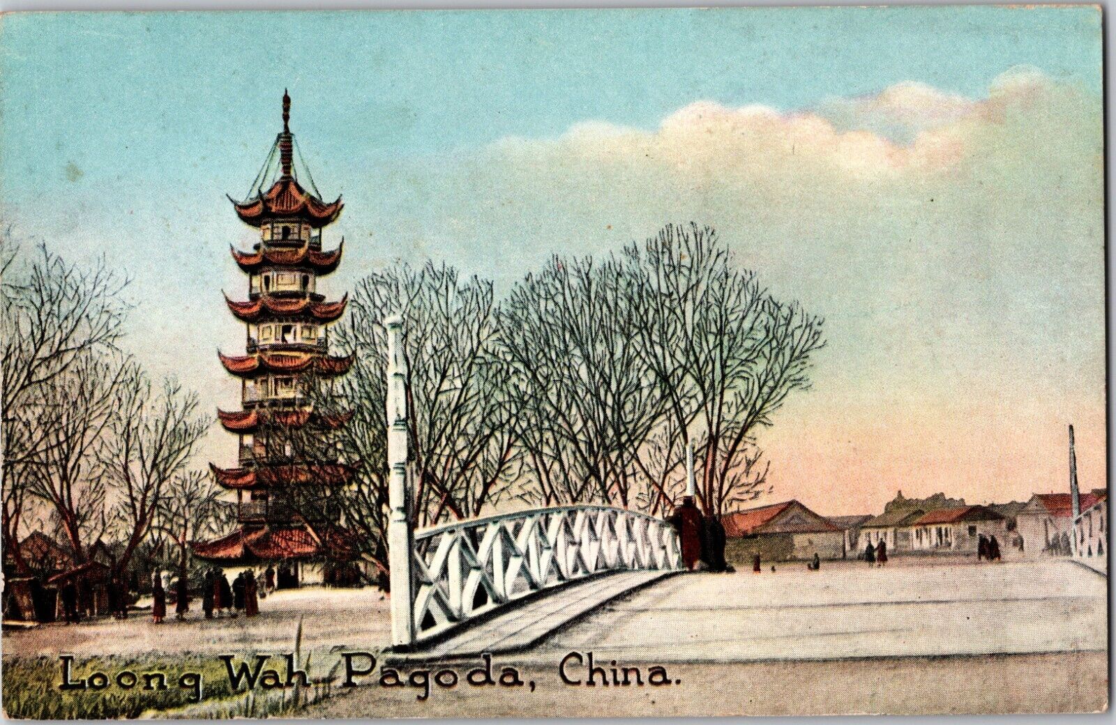 c. 1910 Vintage Antique Postcard Loong Wah Pagoda Shanghai China Longhua Temple