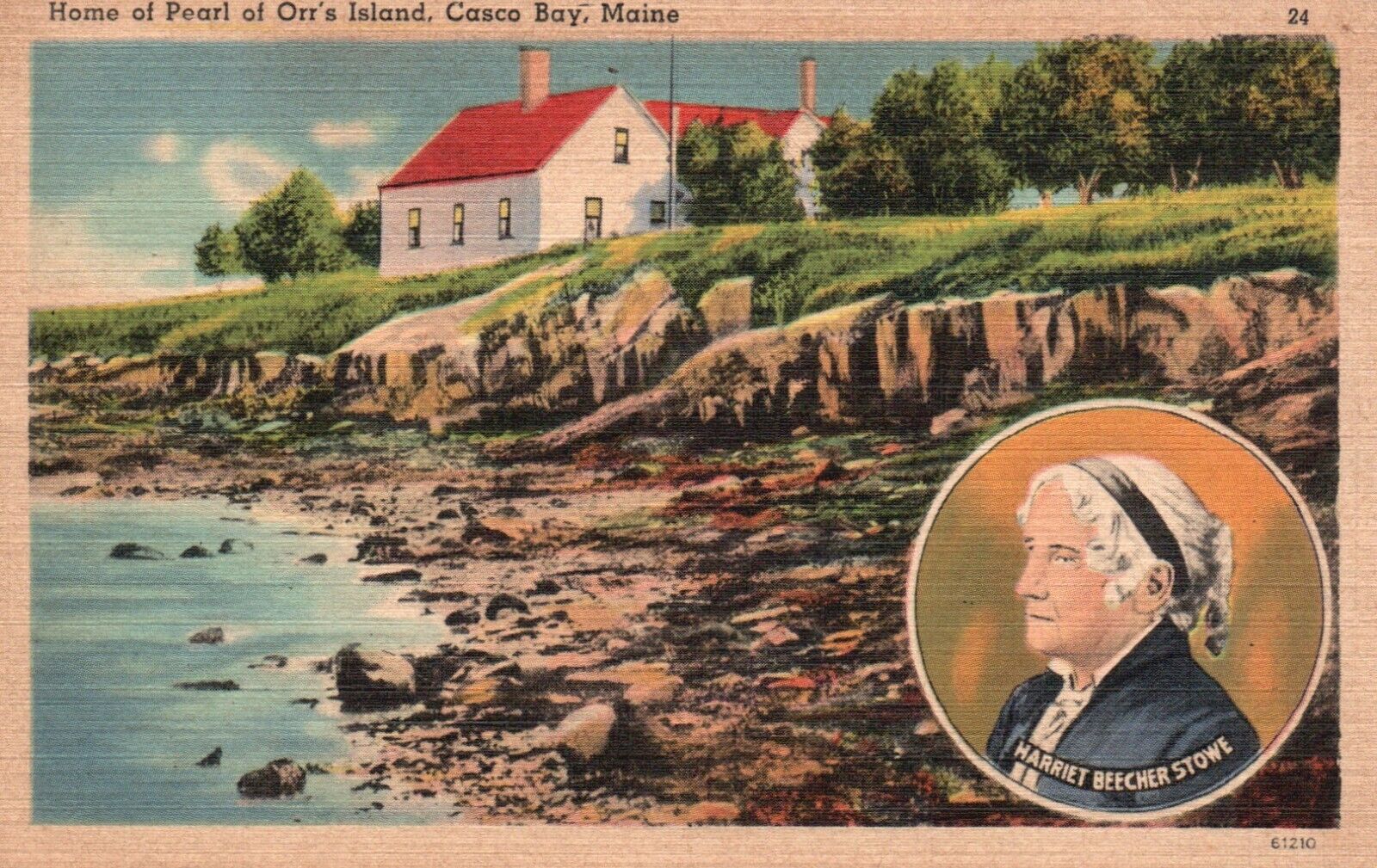 Postcard ME Casco Bay Home of Pearl of Orrs Island Stowe Linen Vintage PC J1399