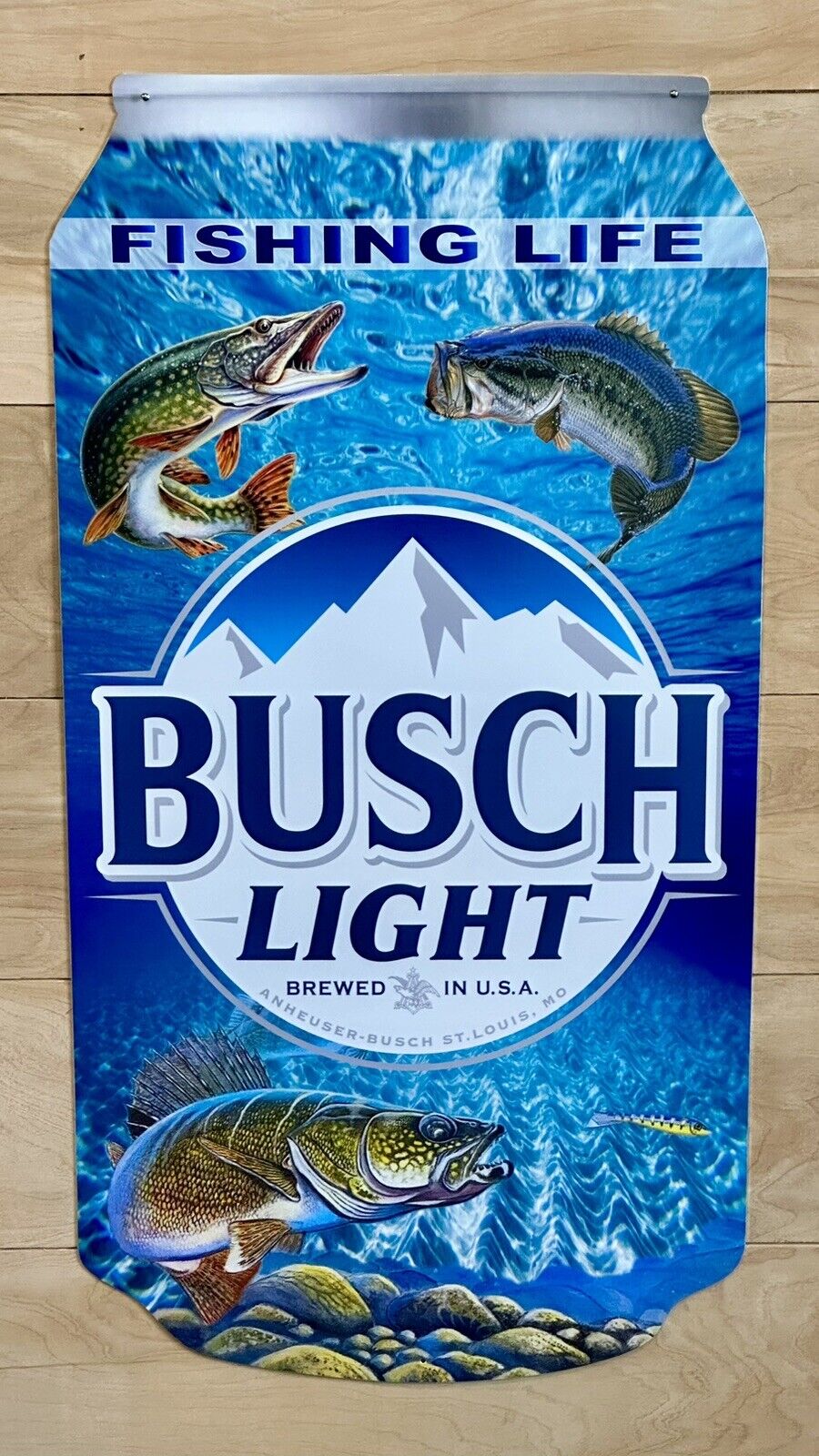Busch Light Fishing Aluminum Can Sign - Size: 14.4 In X 28 In X .030 In.