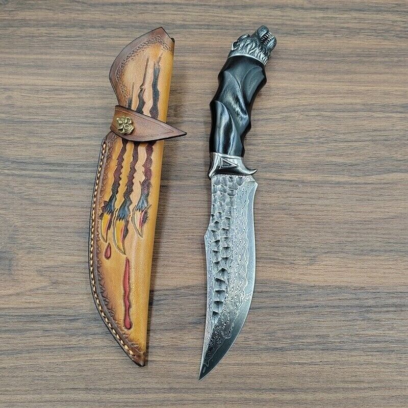75 LAYER DAMASCUS LH10 HUNTING HANDMADE SURVIVAL BOWIE KNIFE BLACK BLADE + COVER