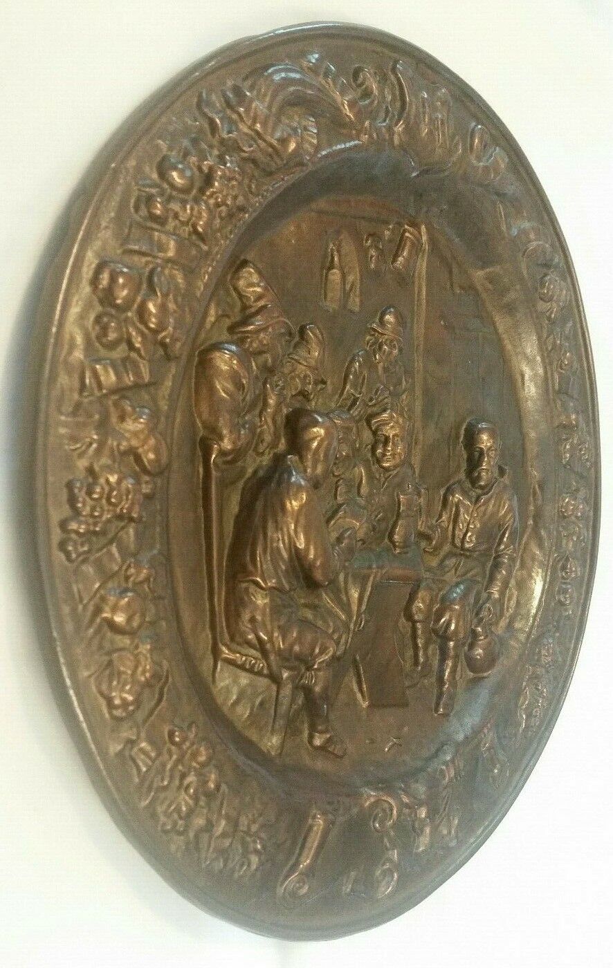 Antique Bronze Charger Plate with High Relief Scene 13.25\