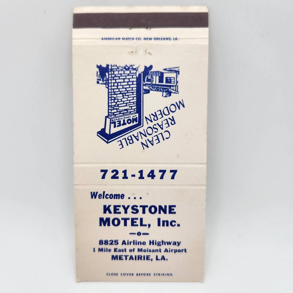 Vintage Matchcover Keystone Motel Metairie Louisiana