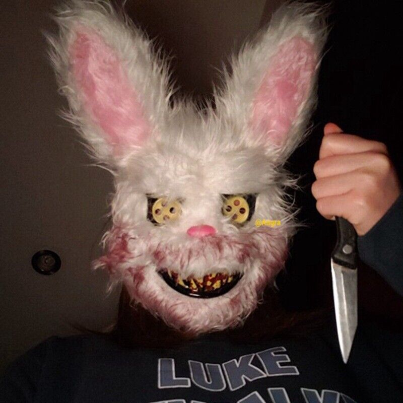 Scary Bloody Bunny Killer Rabbit Plush Mask for Halloween Horror Costume Props