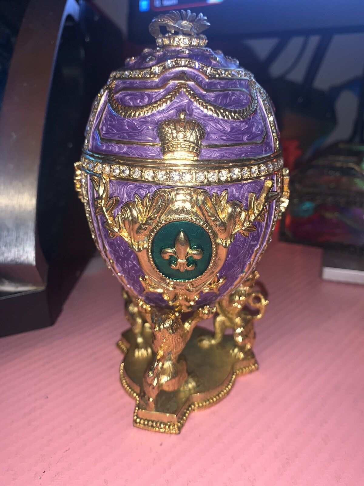 Imperial Lion Faberge Egg Handmade Gold Swarovski Diamonds Handmade