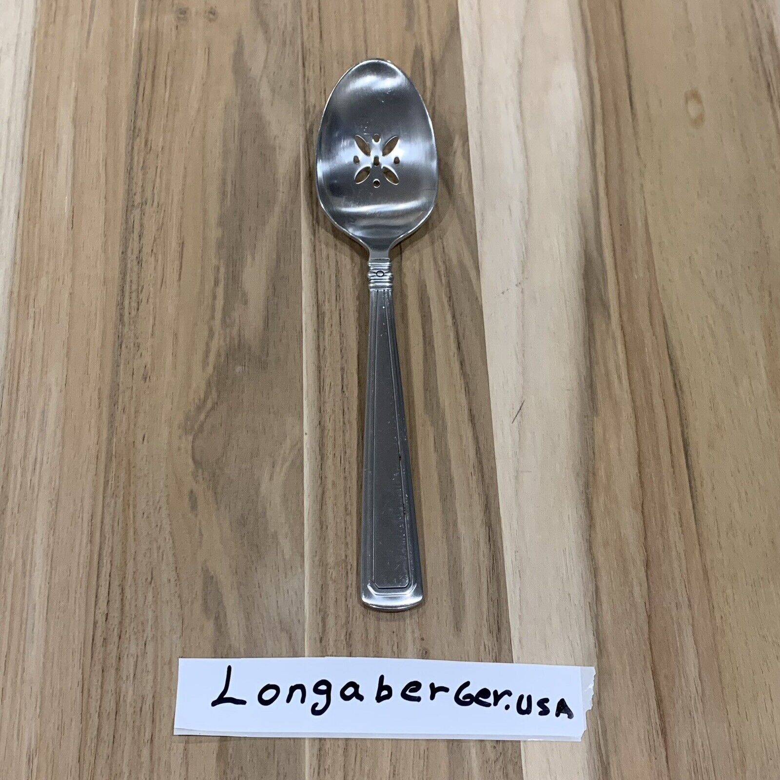 Longaberger Stainless Steel Slotted Serving Spoon Woven Traditions Handle SEEPIC