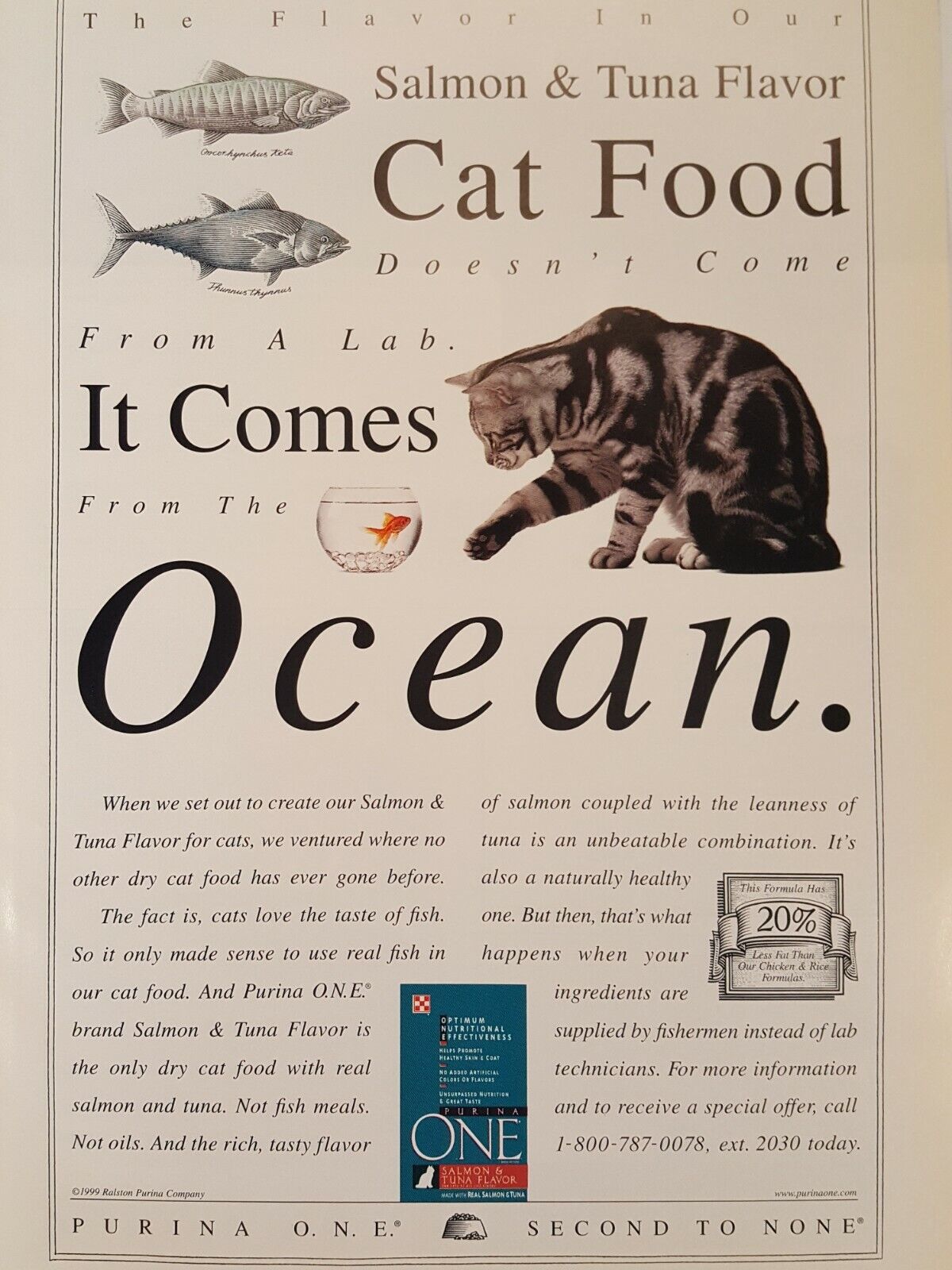 Print Ad Purina One Salmon & Tuna Ocean Cat Food 1999 Advertising