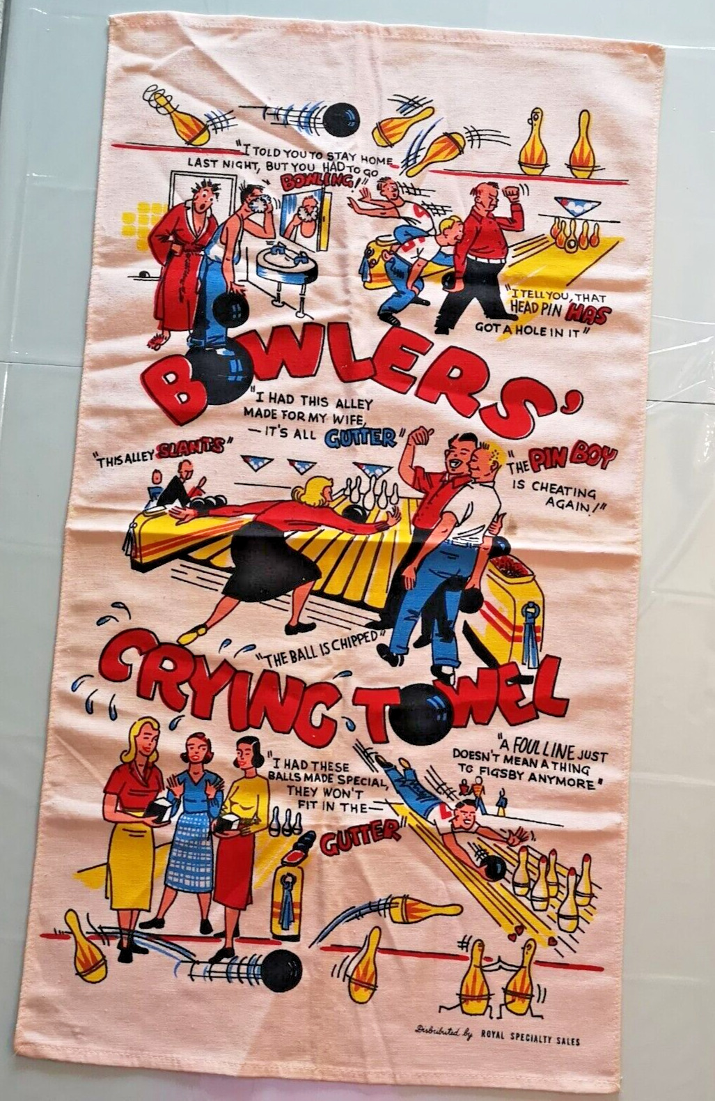 Bowlers\' Crying Towel Vintage Funny Cartoons Unused (READ)