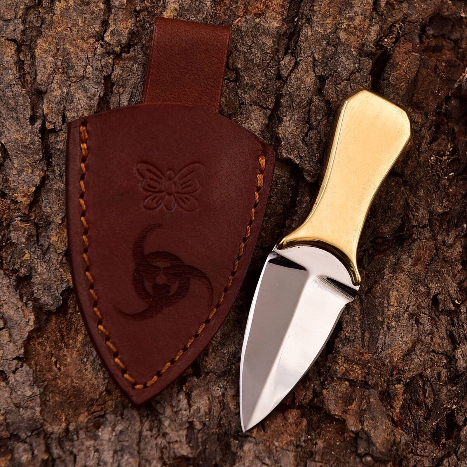 Mini Dagger, Stainless Steel Brass Collectible Dagger Mini Knife, Leather Sheath