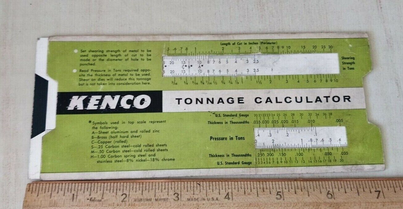 Vintage - Calculator Slide Rule - Kenco - Punches Presses -Long Beach California