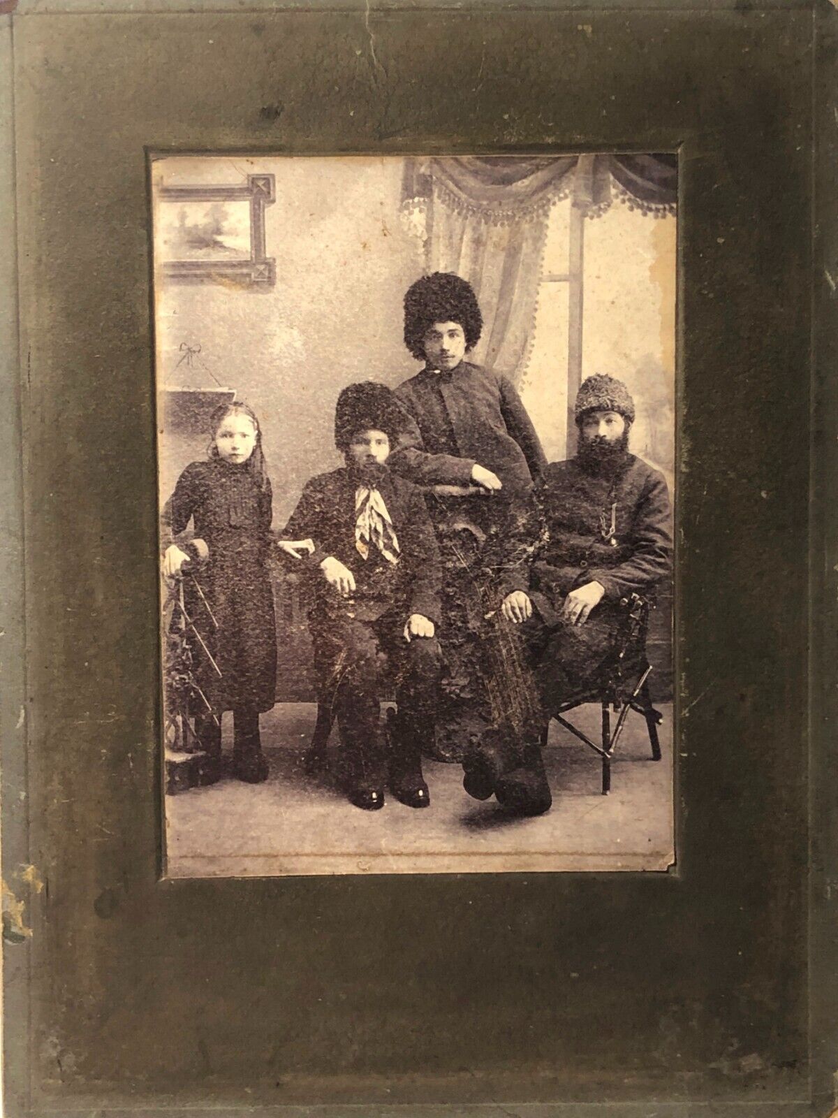1900s Antique Photo Three Military Kuban Cossacks People Children Little Girl