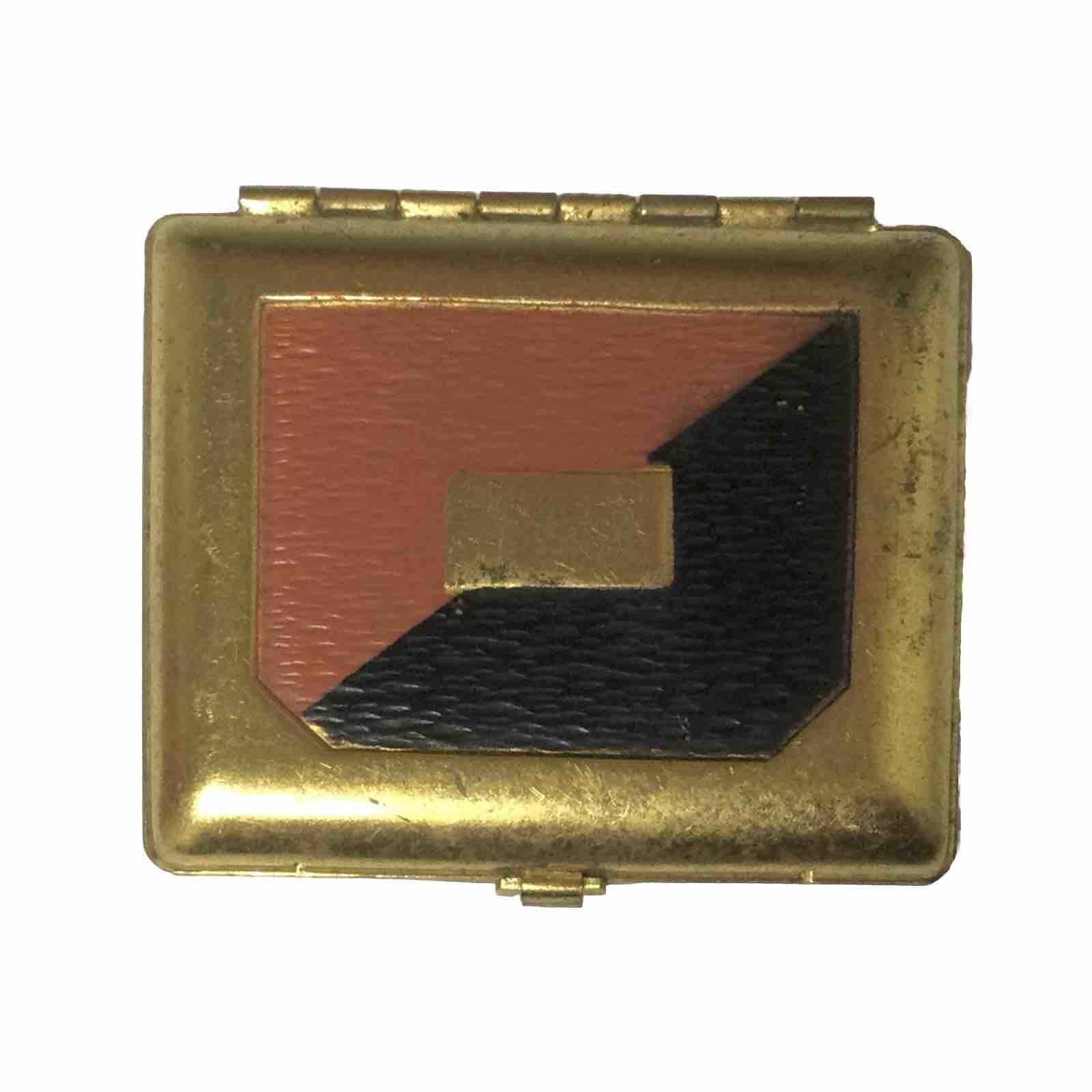 Early Small Powder Compact Red Black Enamel 1920s