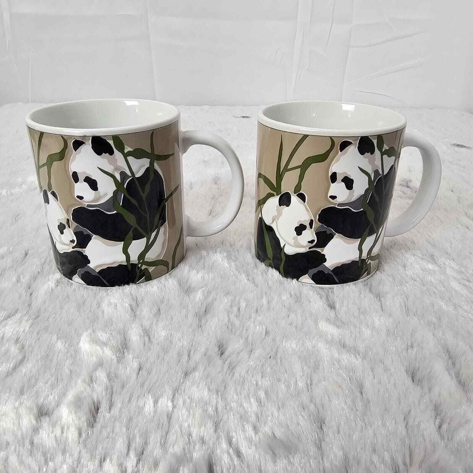 Vtg Set of 2 Otagiri Tom Taylor Gift Of Nature Embossed Panda Coffee Tea Cup Mug