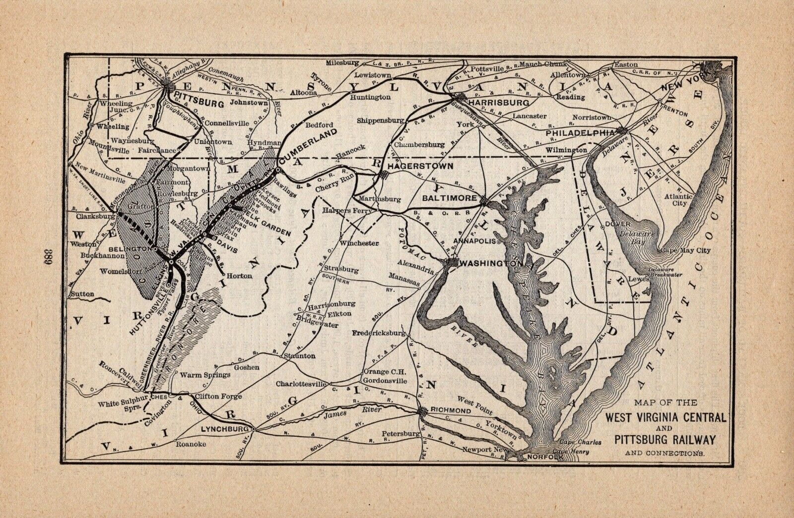 1901 Antique West Virginia Central and Pittsburgh Railway Map 1569