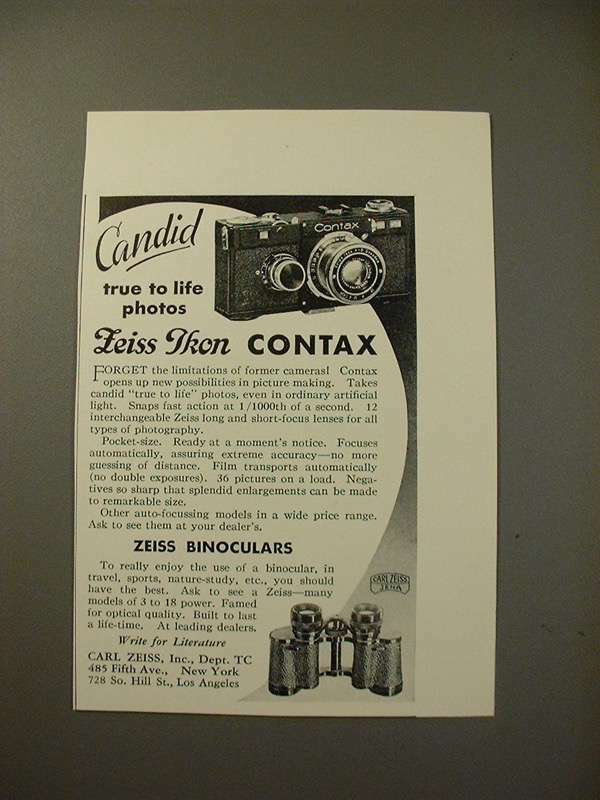 1935 Zeiss Contax Camera, Binoculars Ad - Candid True